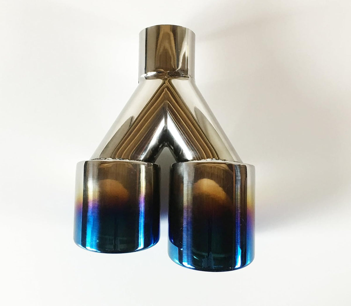 2.25" Inlet 3.00" X 2.5" Outlet 9.50" long Dual Round Staggered Slant Stainless Steel Blue Flame Exhaust Tip Q214437
