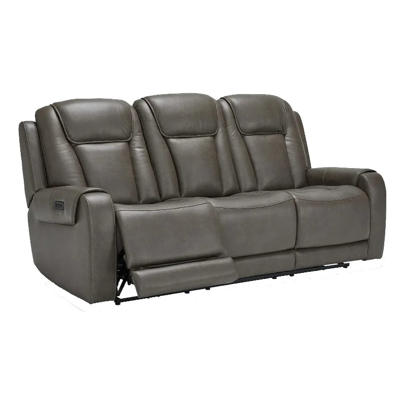 Gray Faux Leather Fabric Power Reclining Sofa A222915
