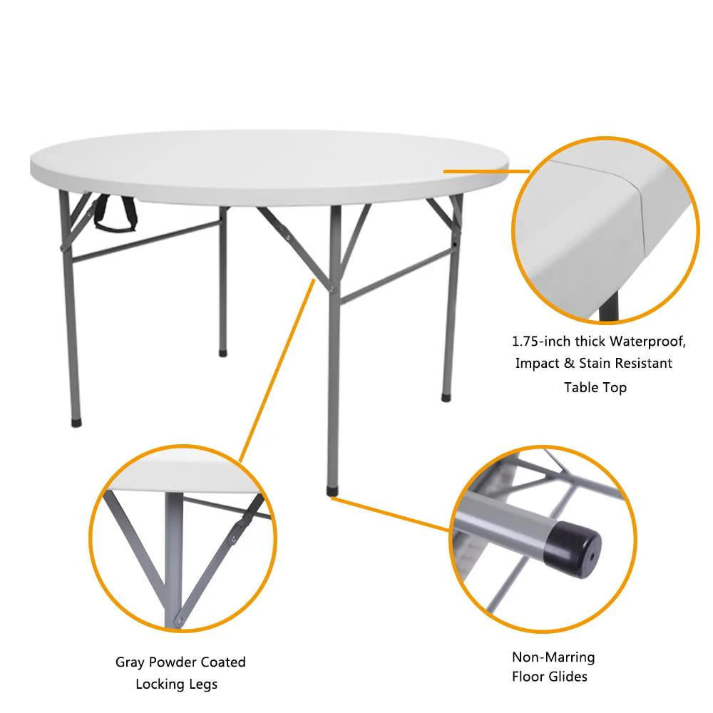 4 Ft White Round Folding Plastic Dining Table O37764
