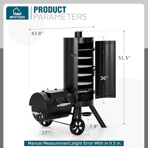 Black Charcoal Grill with Offset Smoker L23368