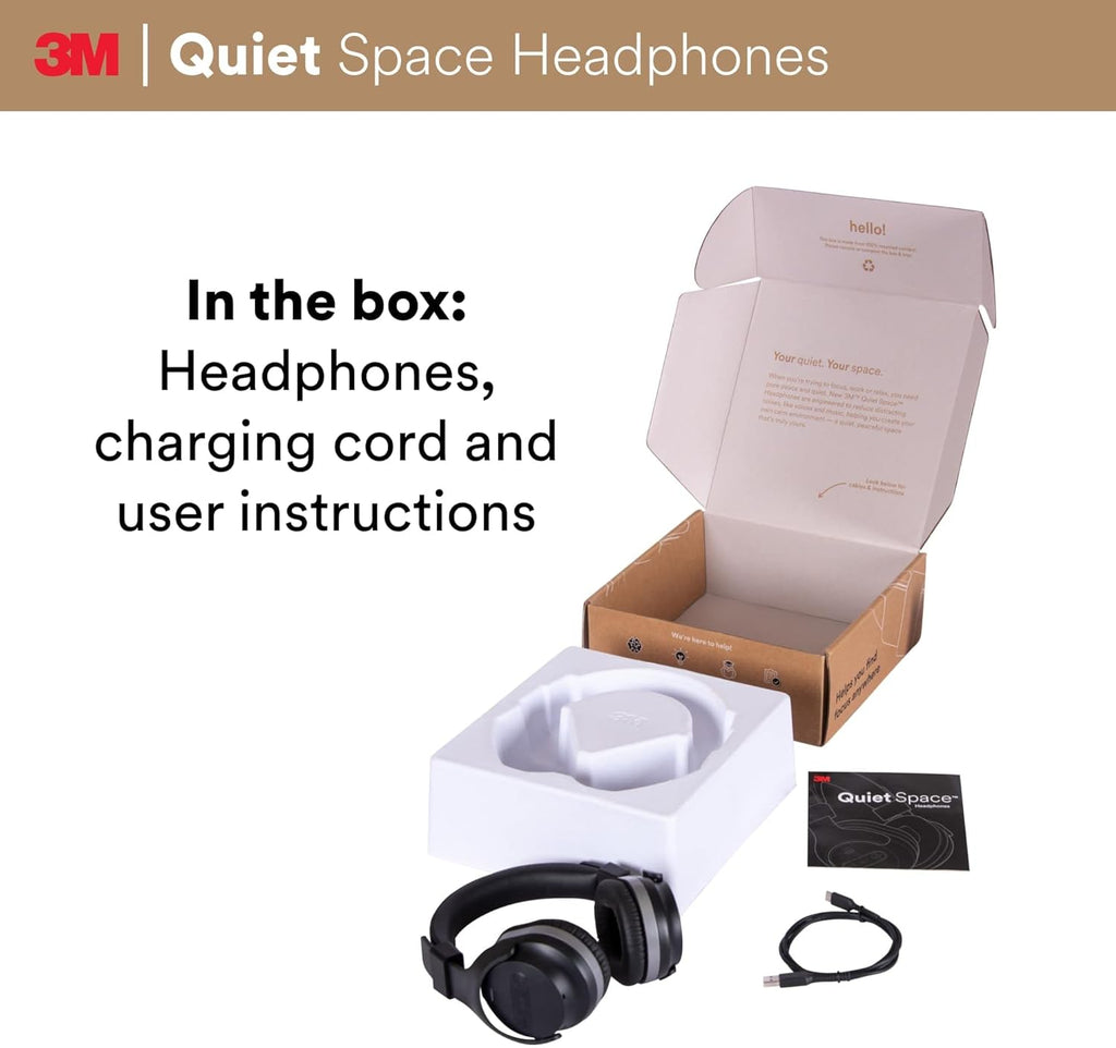 3M Quiet Space Headphones, Adjustable White Noise Technology, Great for Voice and Video Calls, Wireless, Bluetooth, 30 + Hours of Battery Life Y695