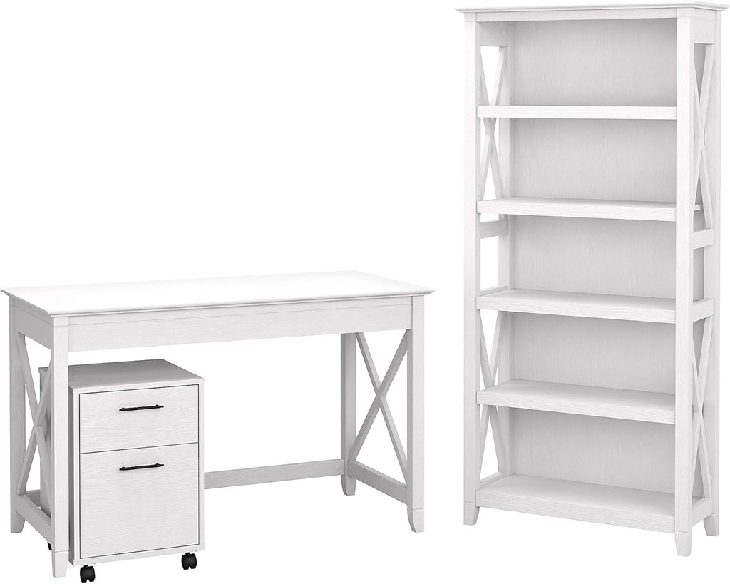 48W Writing Desk with 2 Drawer Mobile File Cabinet and 5 Shelf Bookcase P382119