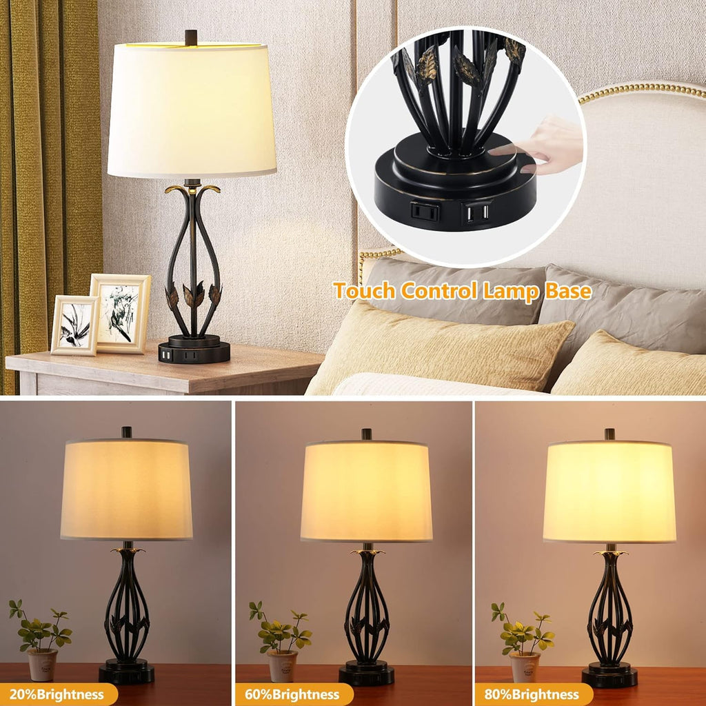 Table Lamp Set of 2, 3 Way Dimmable Touch with Dual USB Ports and AC Outlet R193412