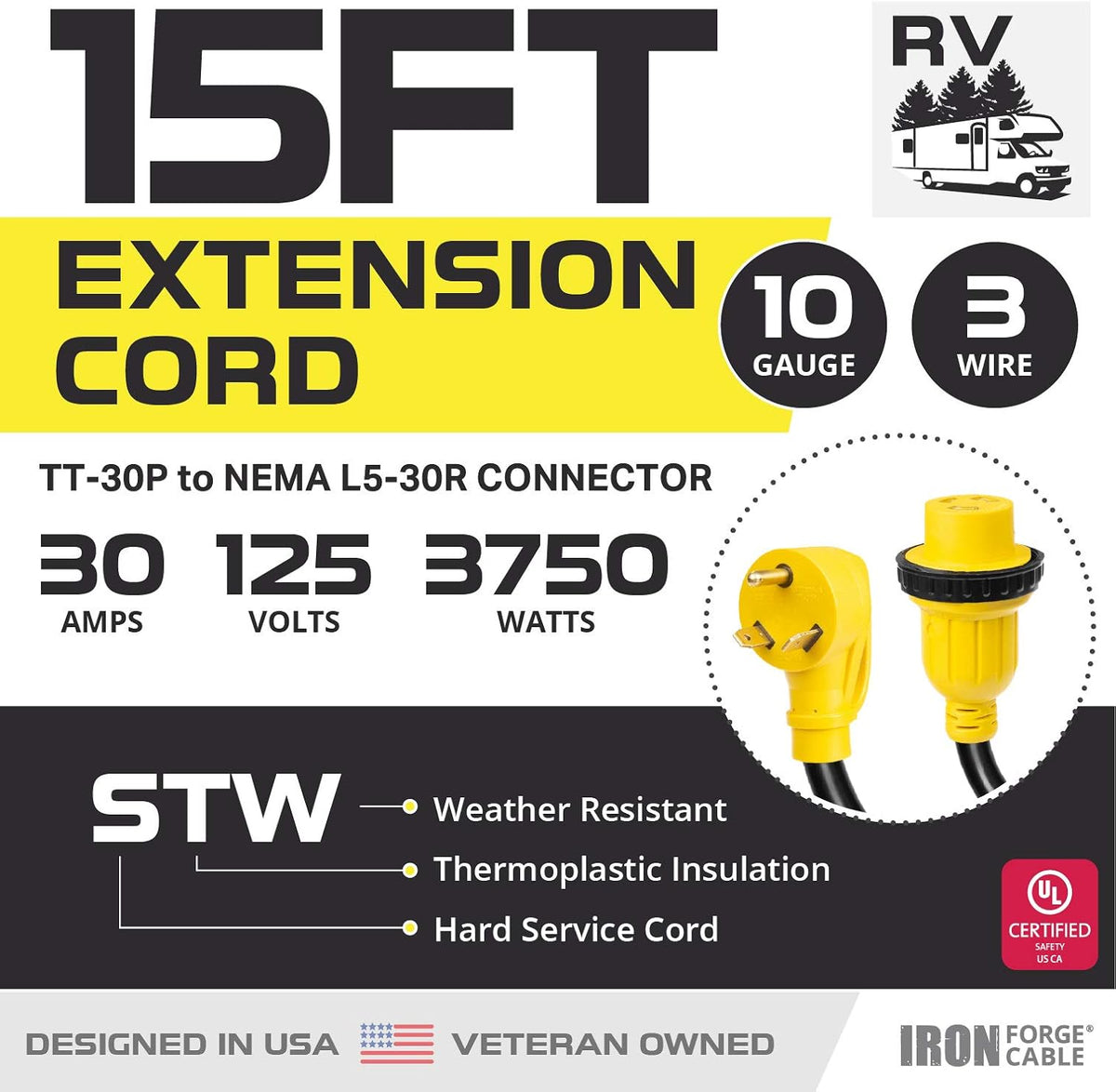 30 Amp 15 Ft RV Extension Cord A92567