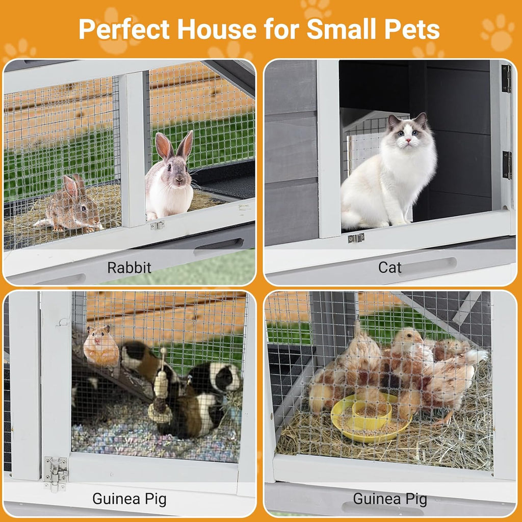 62" Wooden Waterproof Bunny Hutch Rabbit Cage Guinea Pig Coop with Stairs and Cleaning Tray R428648