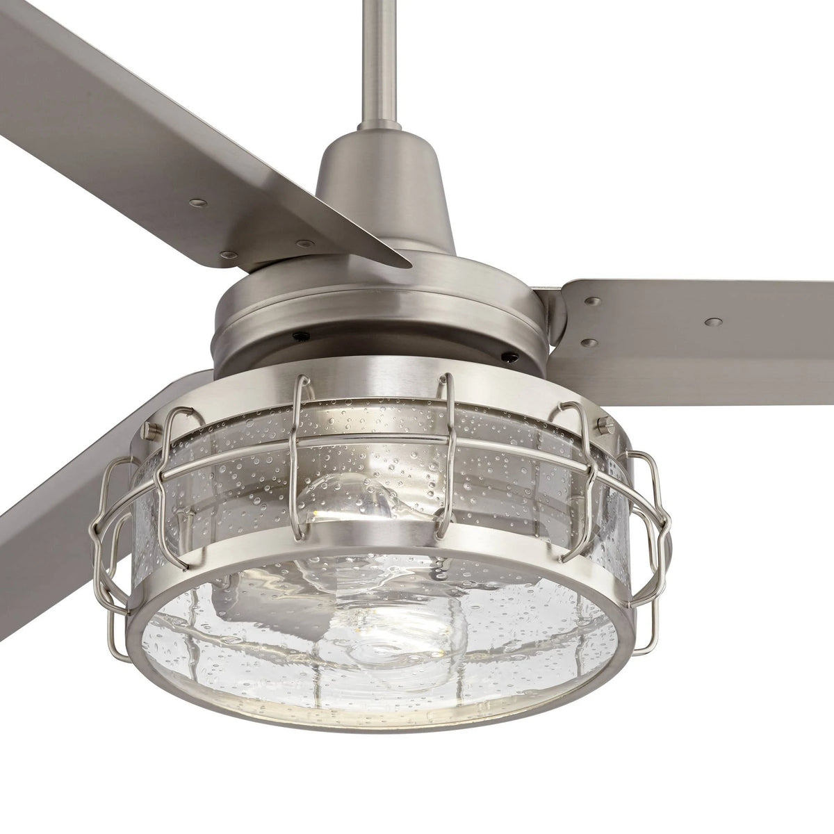 Industrial Ceiling Fan with Light Kit LED Remote Brushed Nickel P528