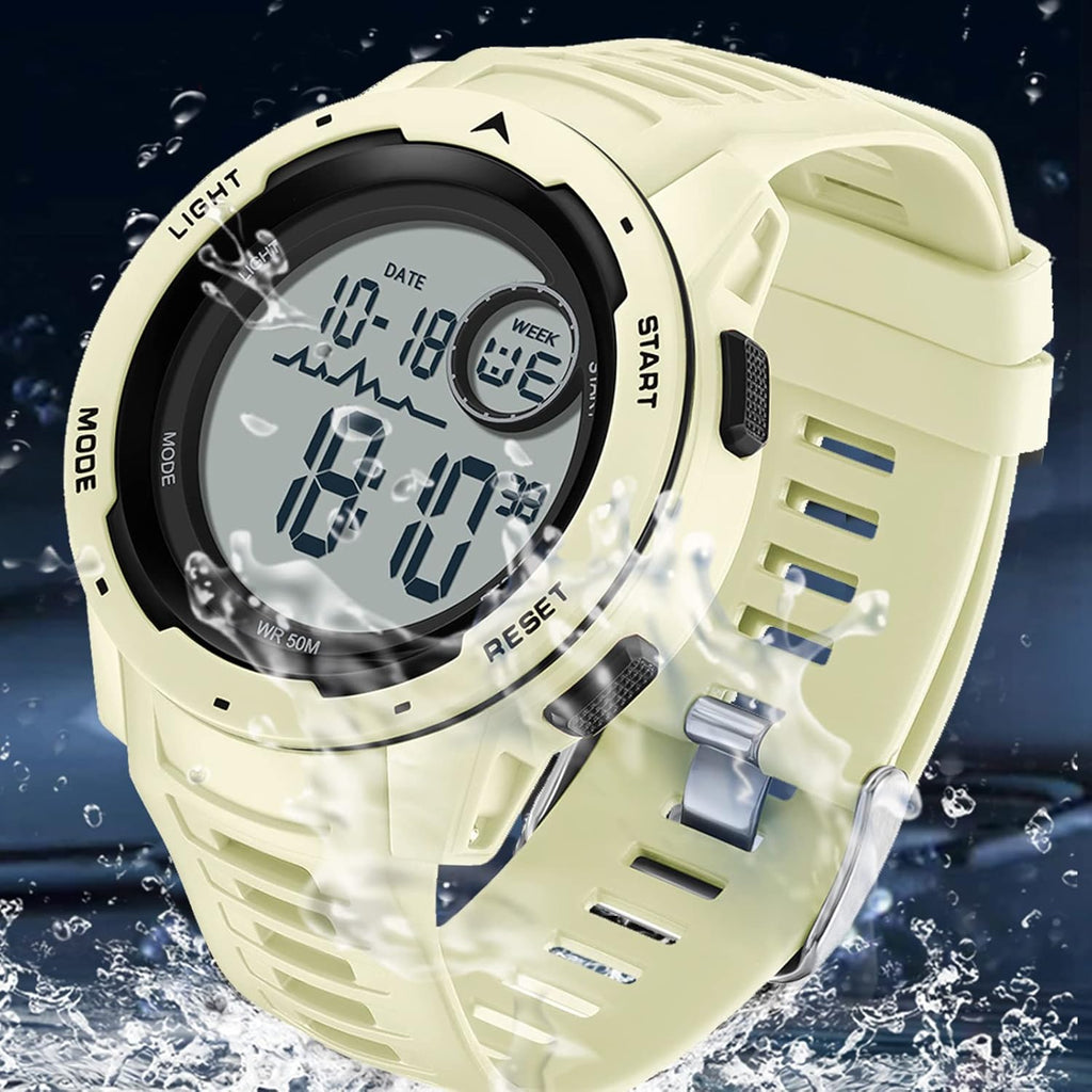 Mens Digital Sports Watch Solar Powered Waterproof Stopwatch V6712