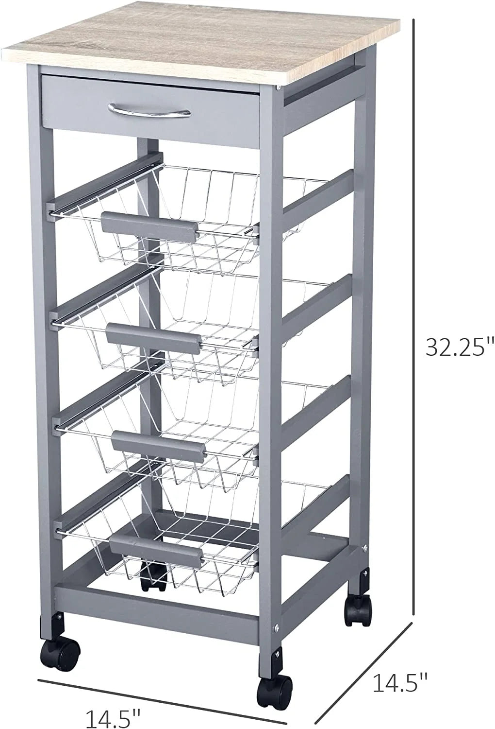 Gray Rolling Kitchen Cart with Storage S342