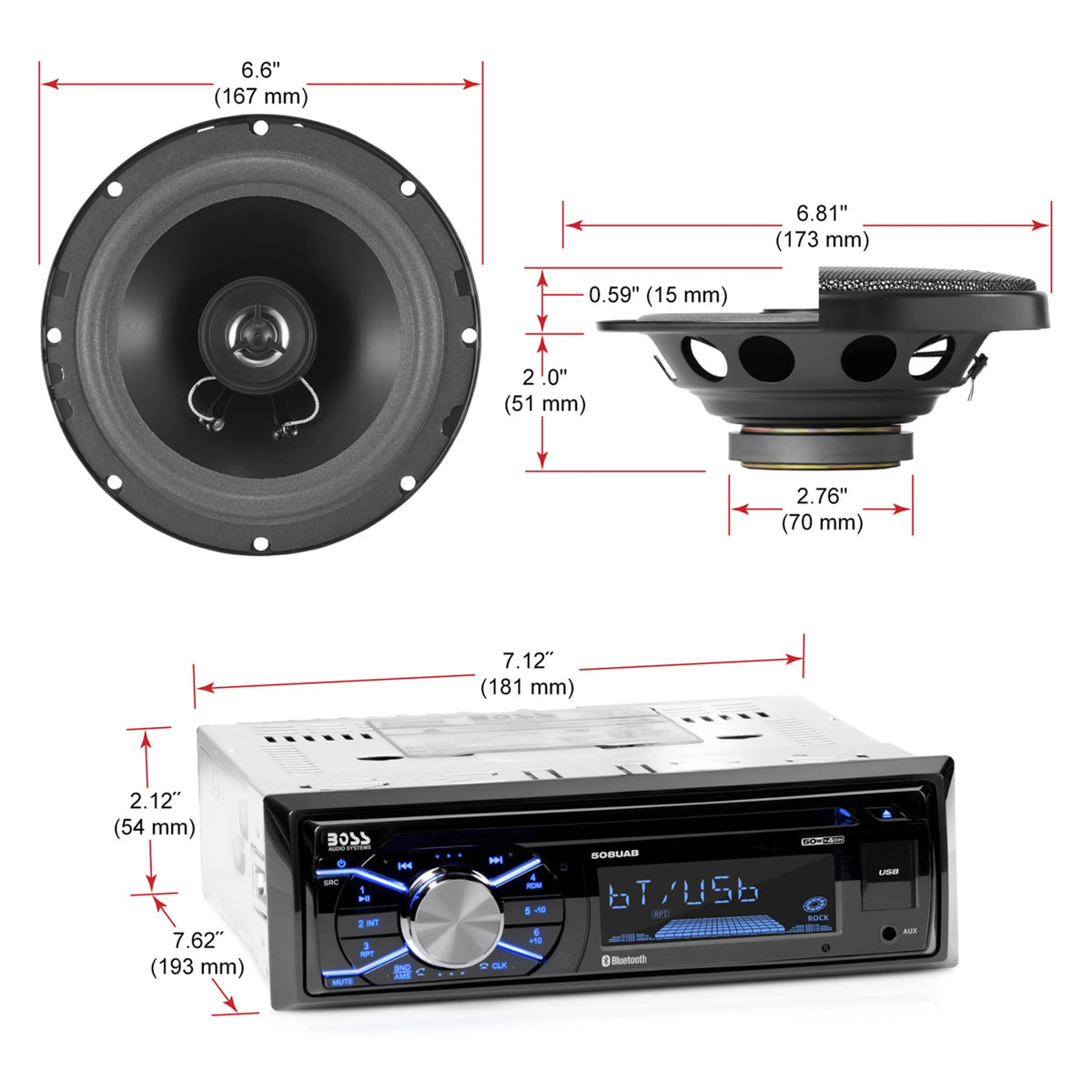 Single Din Car Stereo and Speakers S666