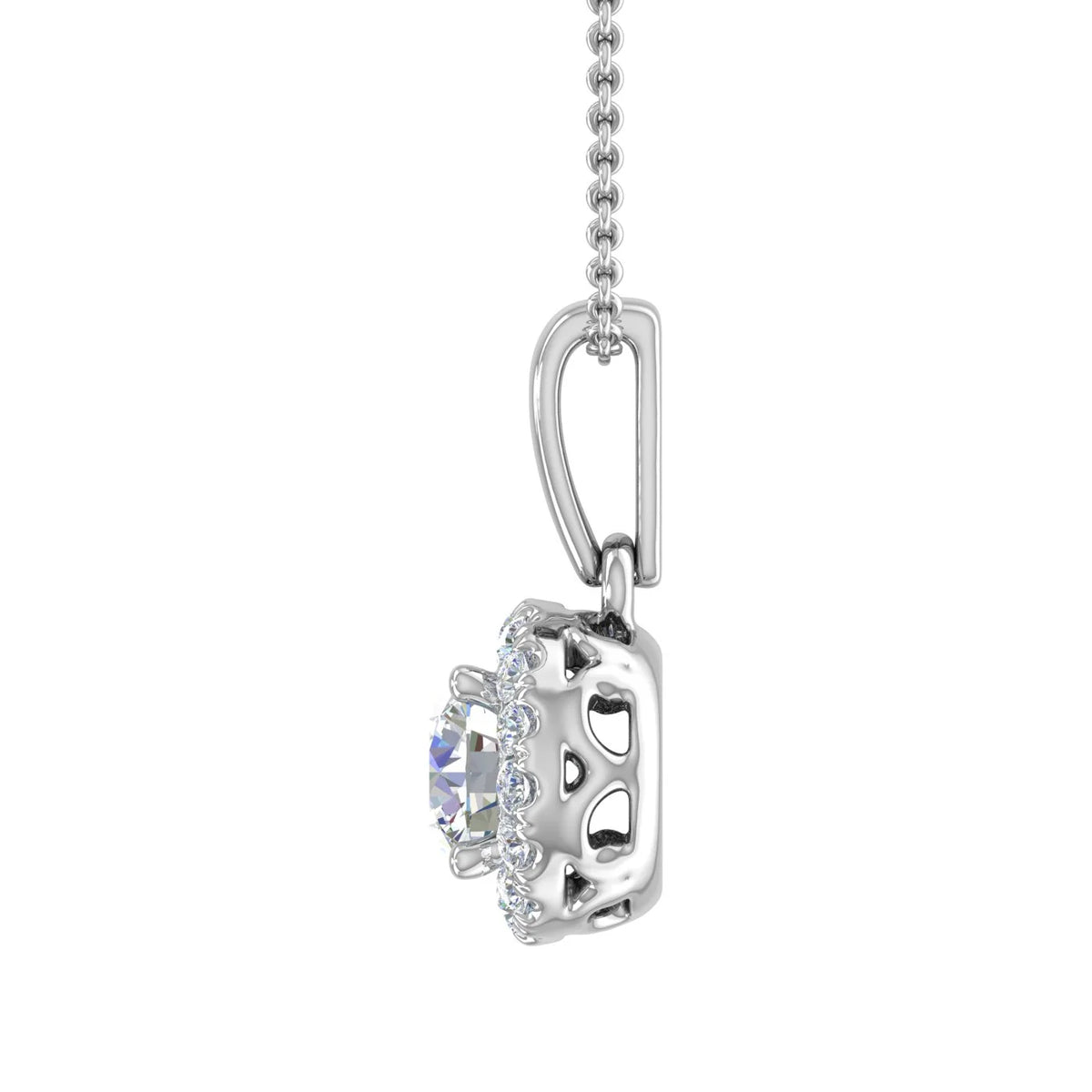 14K White Gold Diamond Halo Pendant Necklace O264
