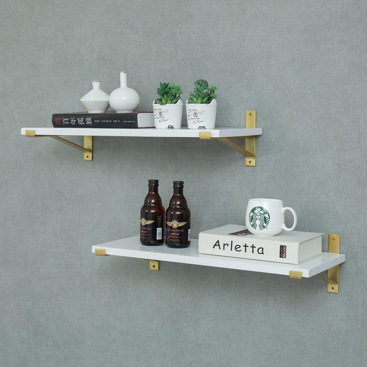 Rustic Wood Wall Shelf with Metal Bracket K1460