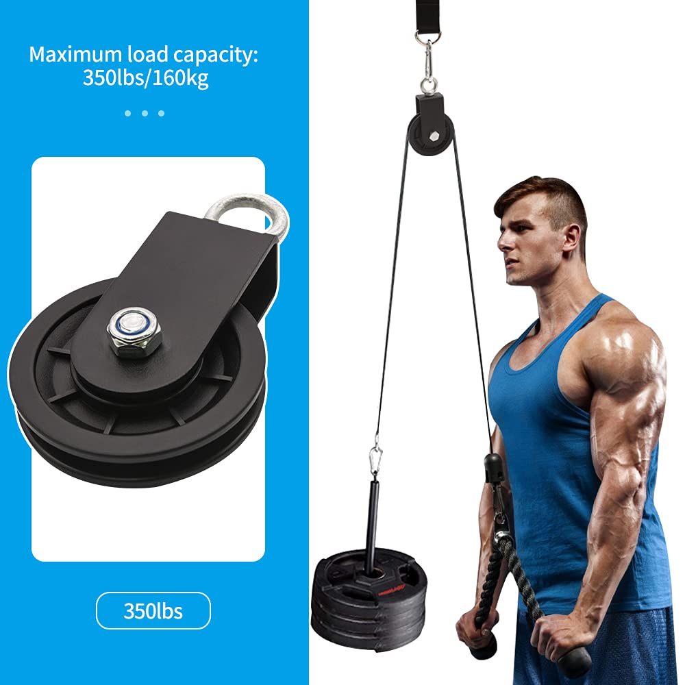 3.54in/90mm Gym Cable Pulley Wheel with Hanging Straps and Carabiner, 360 Degree Rotating Silent Pulley, Pack of 2 W337993