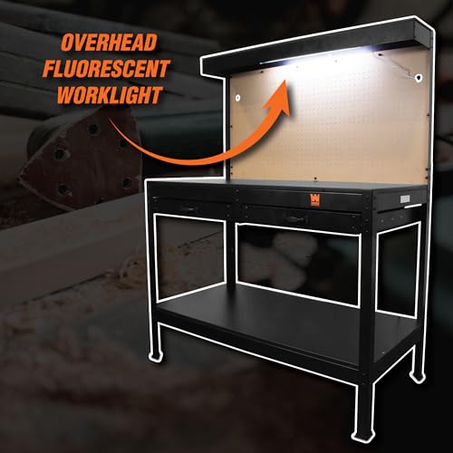 Black 48-Inch Workbench with Power Outlets and Light K45315