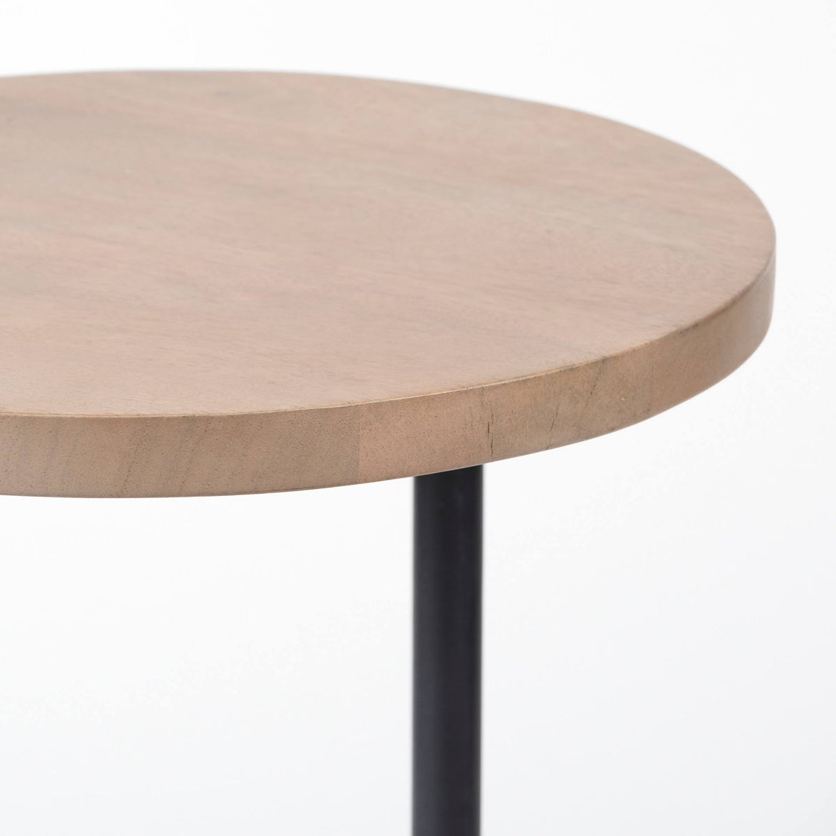 15 x 27 Round Top Brown Wood and Black Iron Base Accent Table B5315