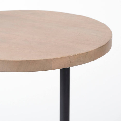 15 x 27 Round Top Brown Wood and Black Iron Base Accent Table B5315