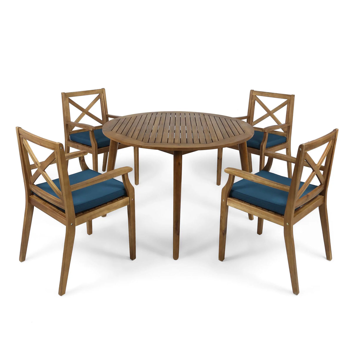 5 Piece Acacia Wood Round Dining Set with Cushions H99327