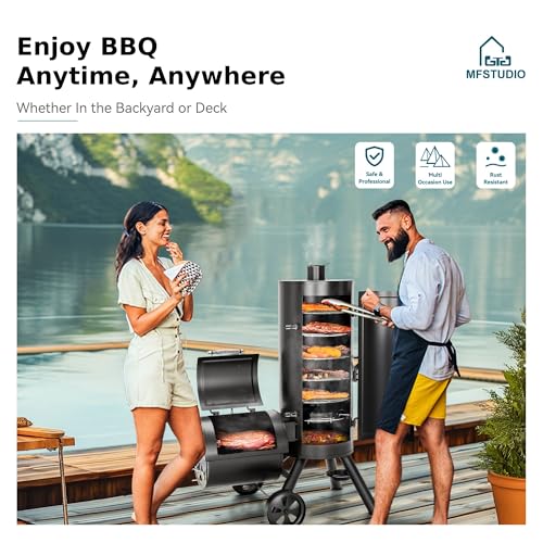 Black Charcoal Grill with Offset Smoker L23368