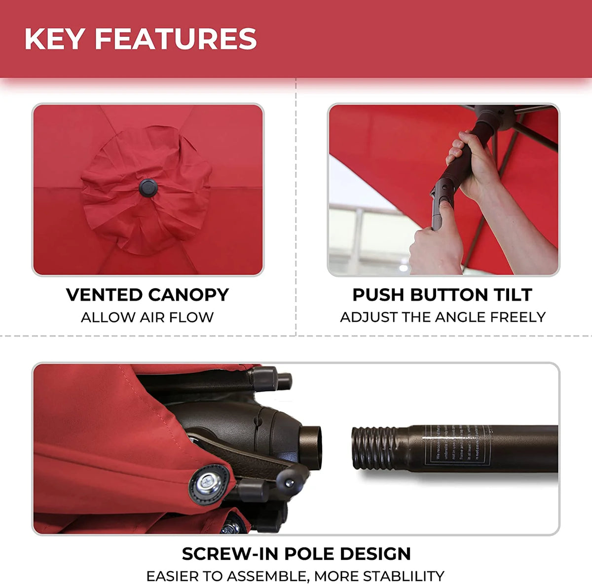 7.5ft Round Outdoor Market Umbrella with Push Button Tilt C25412