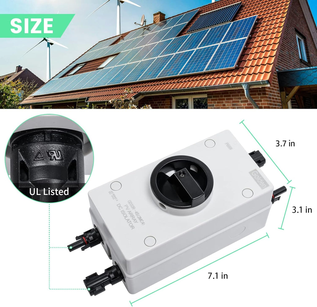 Solar Combiner Box 32A 1000V PV DC Isolator Switch with Solar Connector, IP66 Waterproof G946138