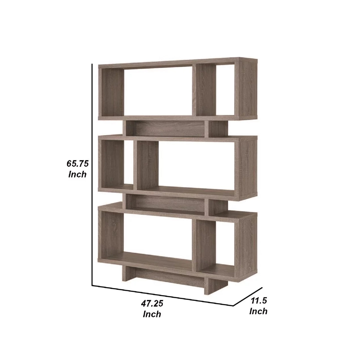 3-tier Geometric Bookcase Weathered Grey F504944
