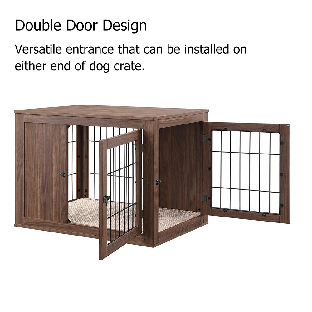 Wooden Wire Dog Crate End Table with Cushion D87436