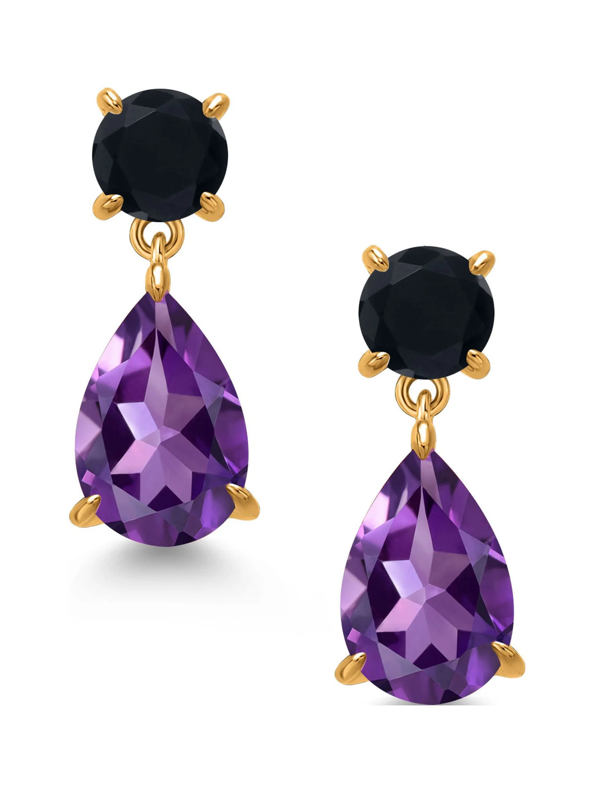 Purple Amethyst and Black Onyx Teardrop Dangle Drop Earrings S5371