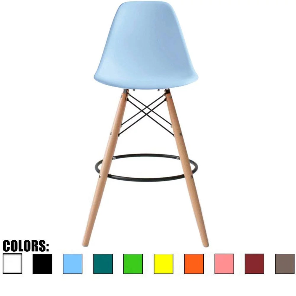 Blue 28" Plastic Bar Stool with Wood Legs Q35879