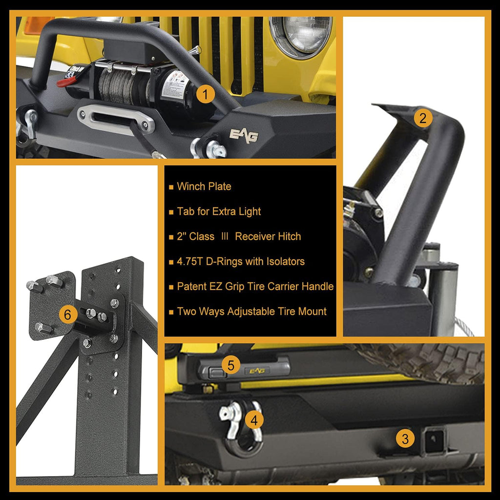Rear Bumper with Tire Carrier & Front Bumper with LED Lights Bumper Combo E36816