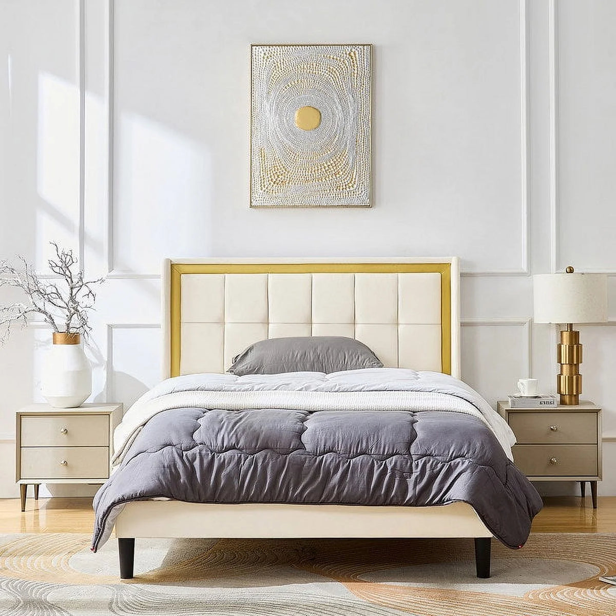 Queen Size Beige Platform Bed Frame A13845