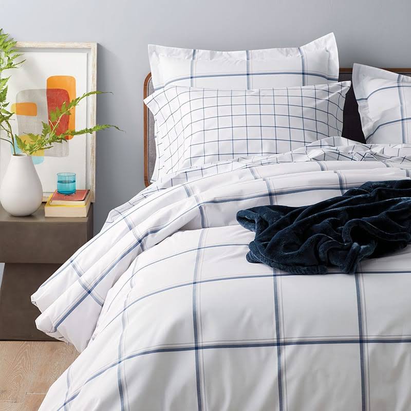 Navy Yarn-Dyed Cotton Percale Twin Duvet Cover E5712