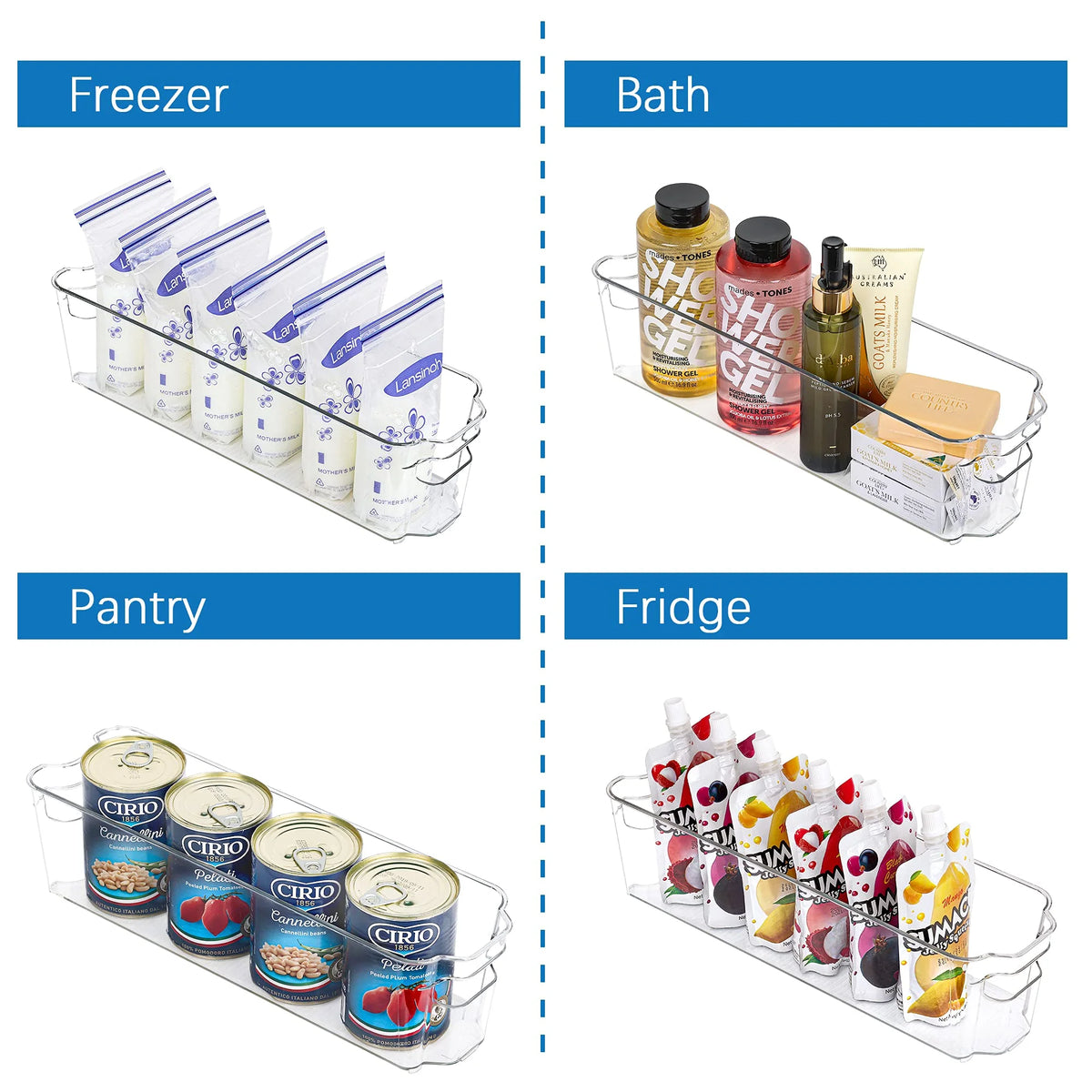 4pcs Clear Plastic Fridge Organizer Bins R952961