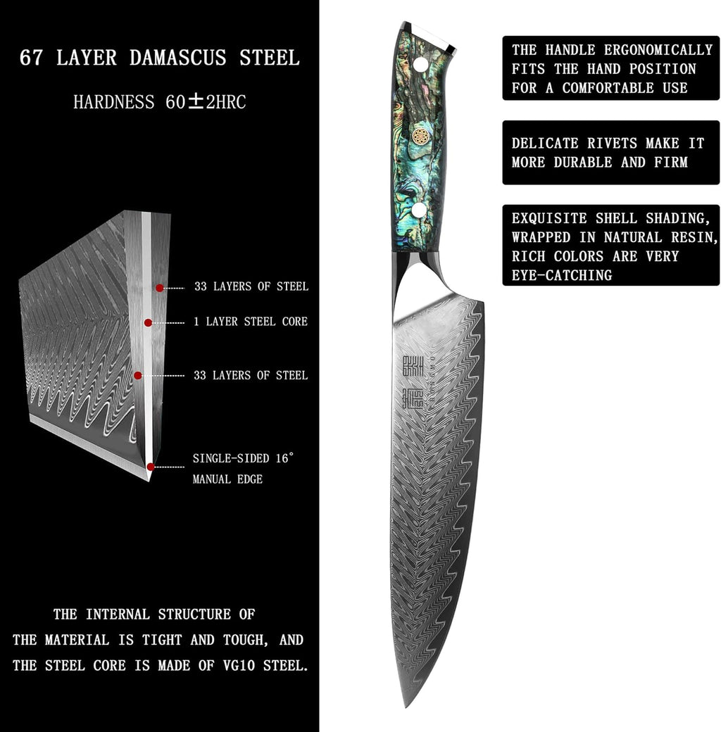 7 Piece VG10 Damascus Steel Kitchen Knife Set with Magnetic Knife Holder U98924