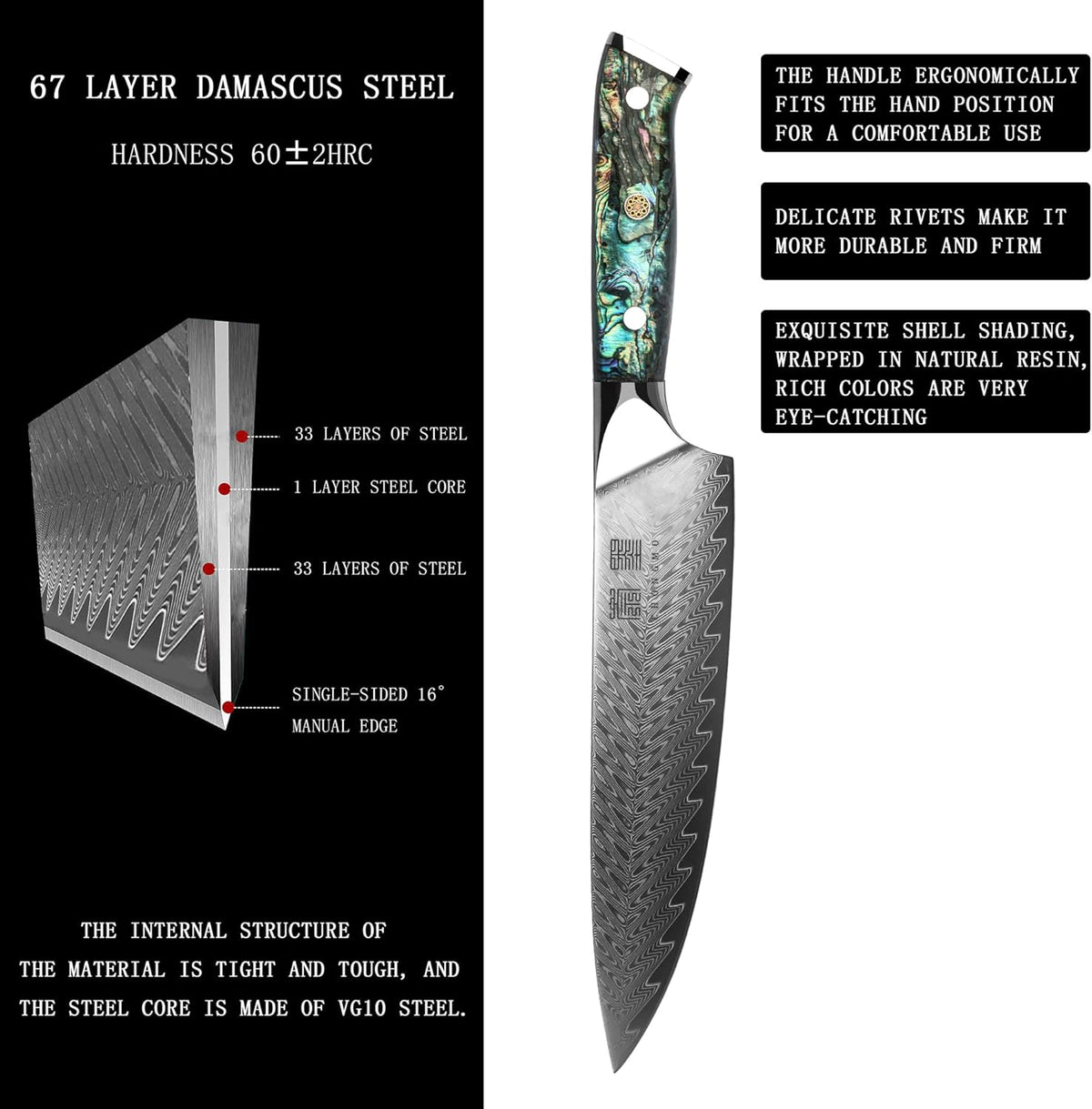 7 Piece VG10 Damascus Steel Kitchen Knife Set with Magnetic Knife Holder U98924