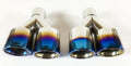 2.25" Inlet 3.00" X 2.5" Outlet 9.50" long Dual Round Staggered Slant Stainless Steel Blue Flame Exhaust Tip Q214437