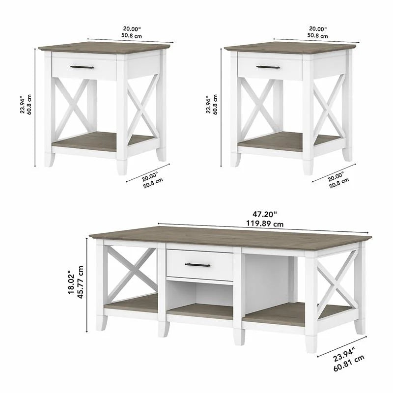 White and Gray Engineered Wood Coffee Table with End Tables N53214