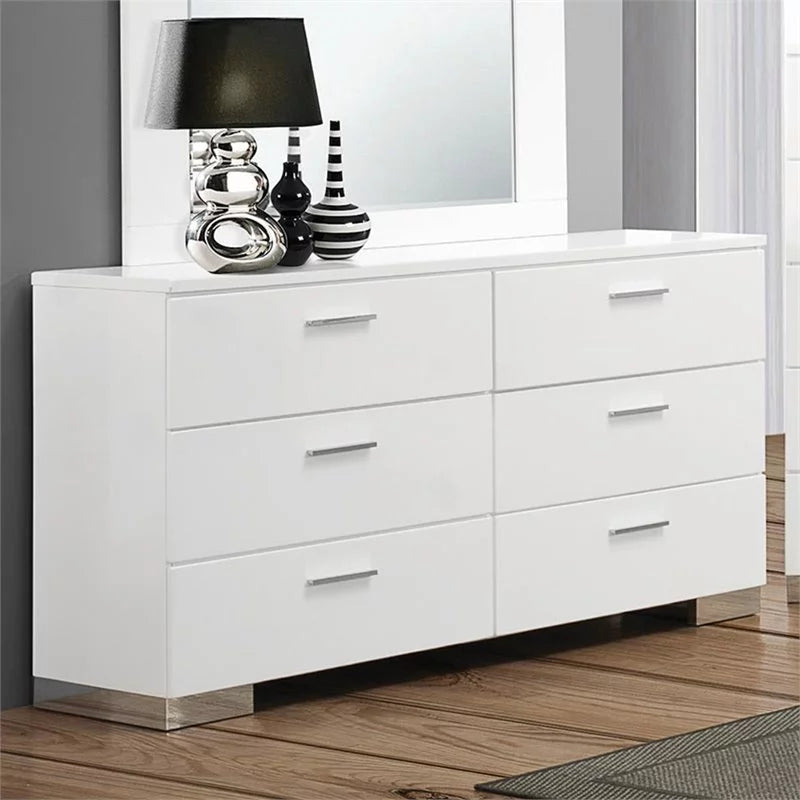 White 6 Drawer Contemporary Wood Dresser C114