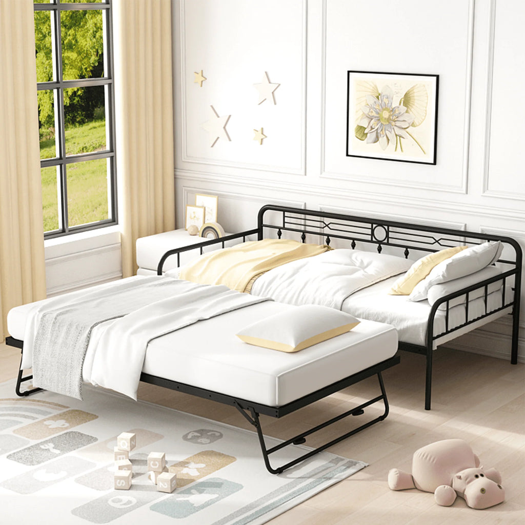 White Twin Size Metal Daybed with Trundle W35705