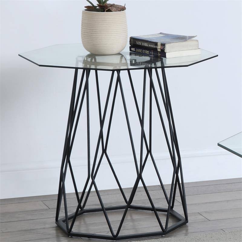 Black Glass Top End Table F97995