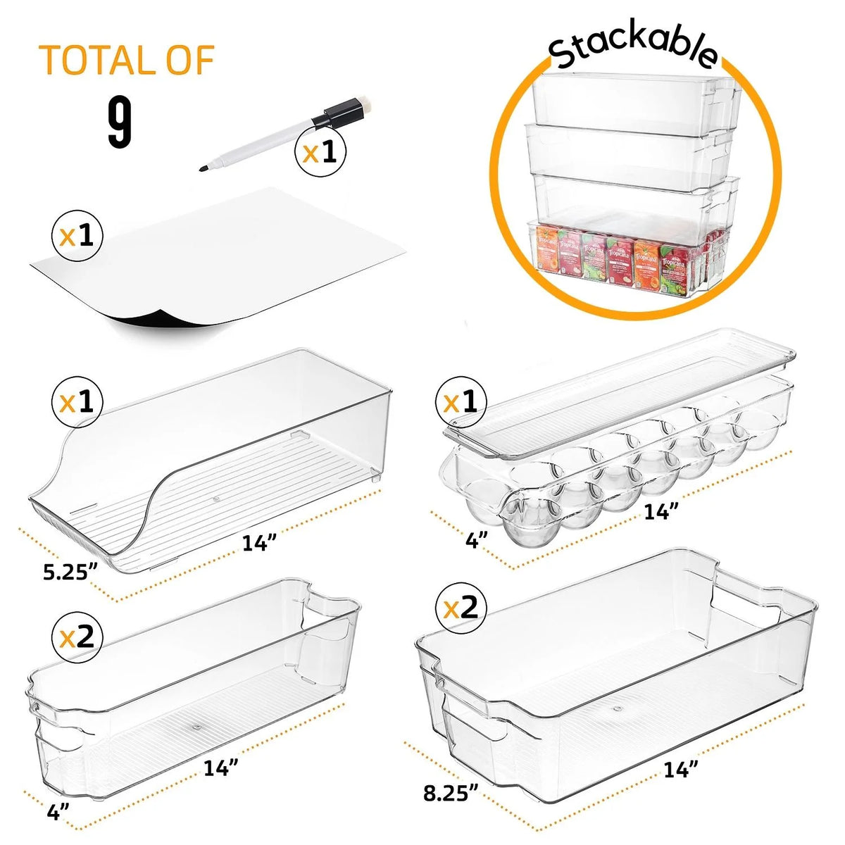 Clear 9 Piece Set Stackable Storage Bins C5354