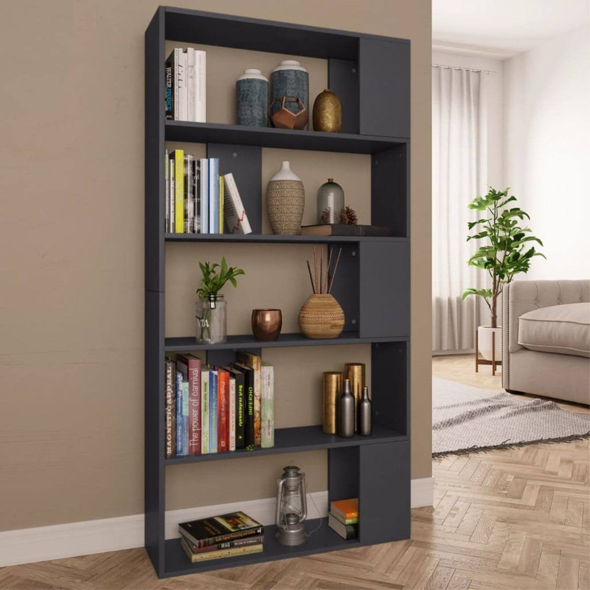 Gray Book Cabinet Room Divider Chipboard P1888