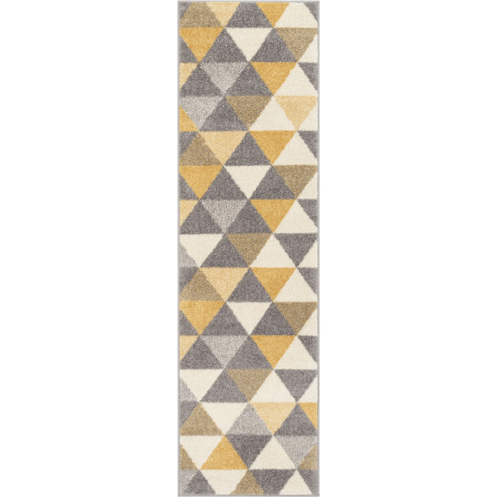 Gold & Grey Geometric Triangle Runner Rug P69509