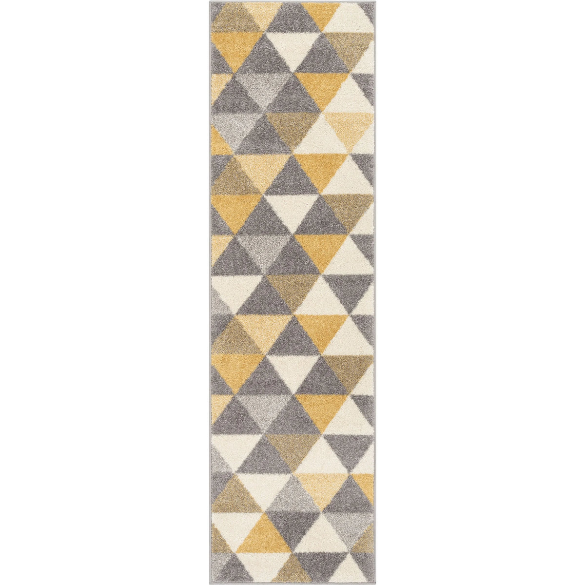 Gold & Grey Geometric Triangle Runner Rug P69509