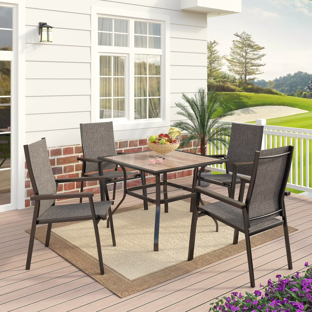 5-Piece Outdoor Patio Dining Set with 4 Aluminum Armchairs and 1 Dining Table, Black & Gray J802