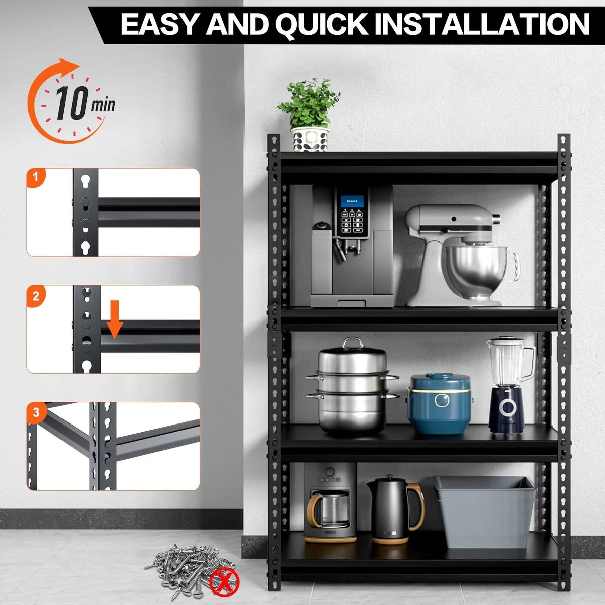 Adjustable 4-Tier Metal Heavy Duty Shelving, 2 Pack E4014