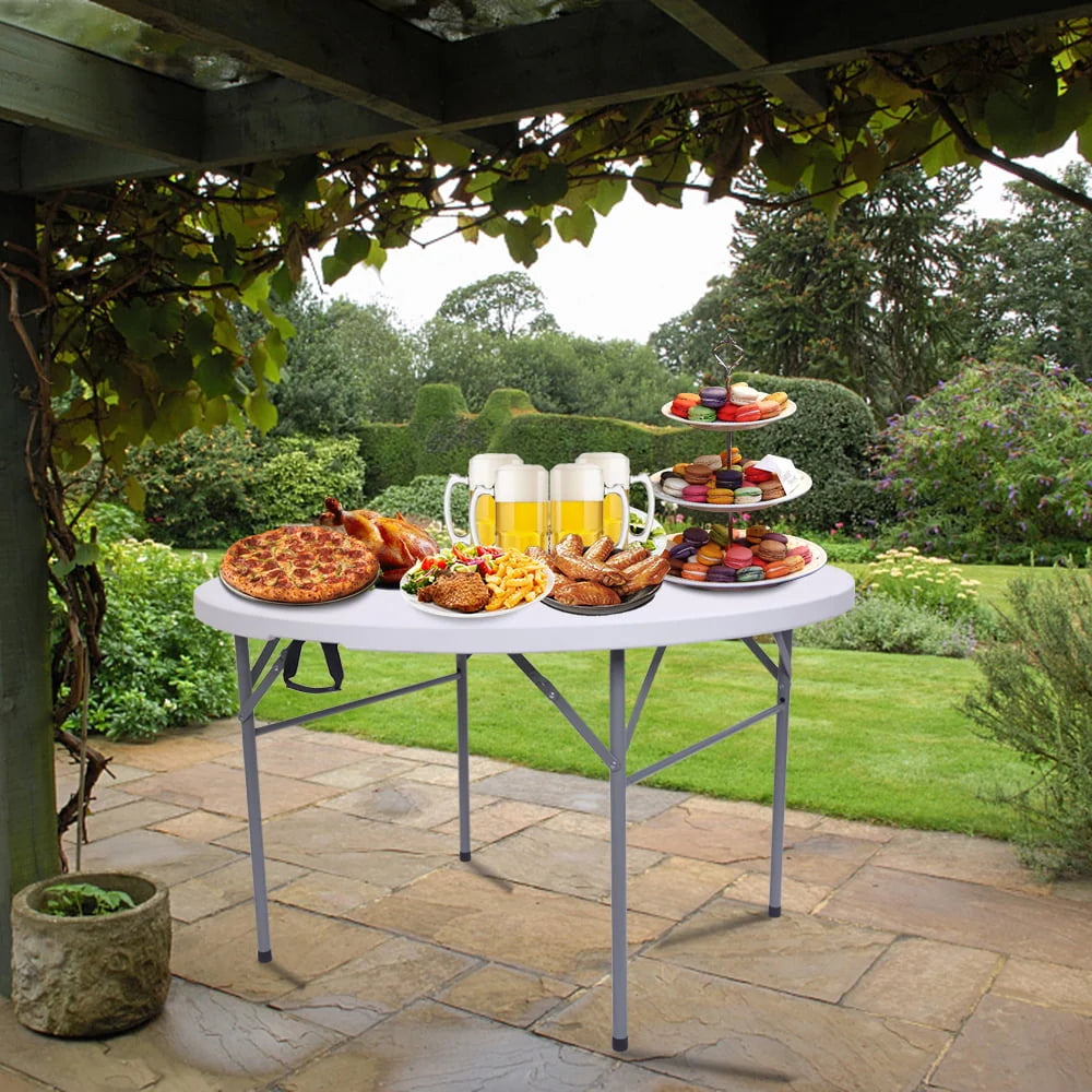 4 Ft White Round Folding Plastic Dining Table O37764