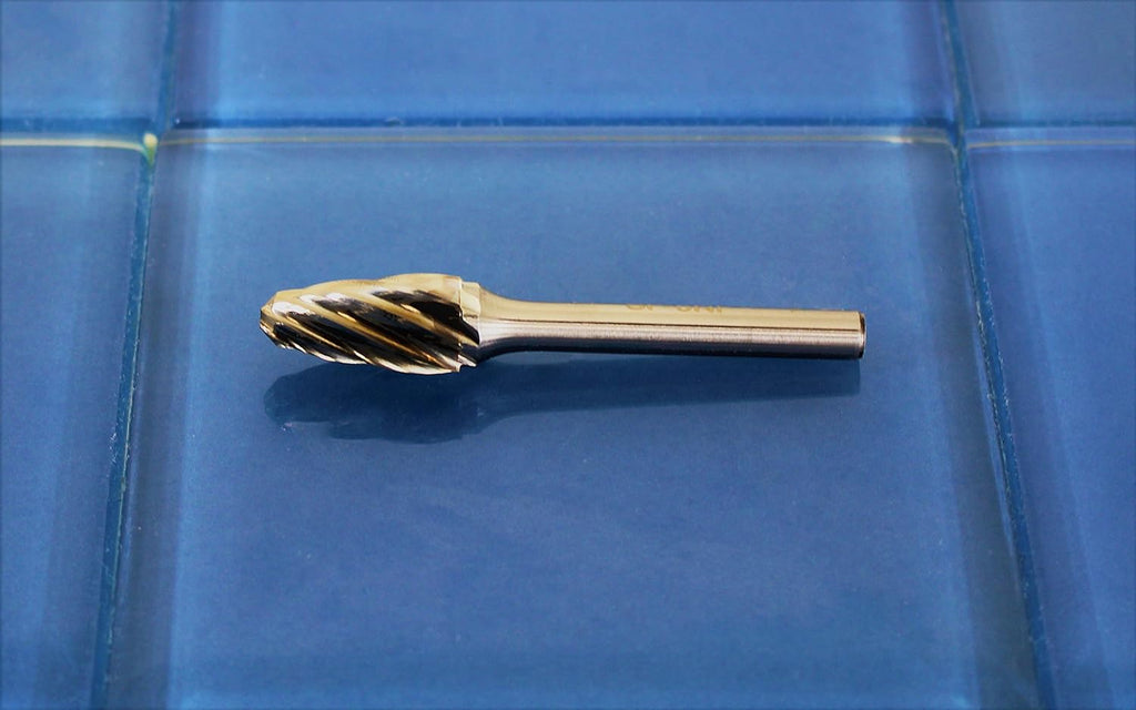 5 pc Set Aluminum Carbide Rotary Burr File, 1/2 Inch and 3/8 Inch Head, 1/4 Inch Diameter 2 Inch Long Shank Z401
