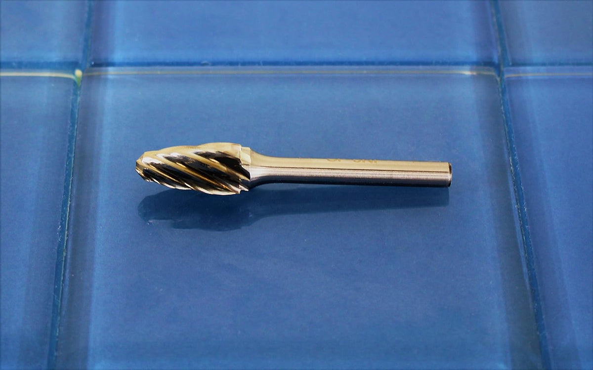 5 pc Set Aluminum Carbide Rotary Burr File, 1/2 Inch and 3/8 Inch Head, 1/4 Inch Diameter 2 Inch Long Shank Z401
