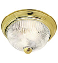 3 Light Polished Brass Flush Mount Ceiling Light with Clear Ribbed Swirled Glass H21633