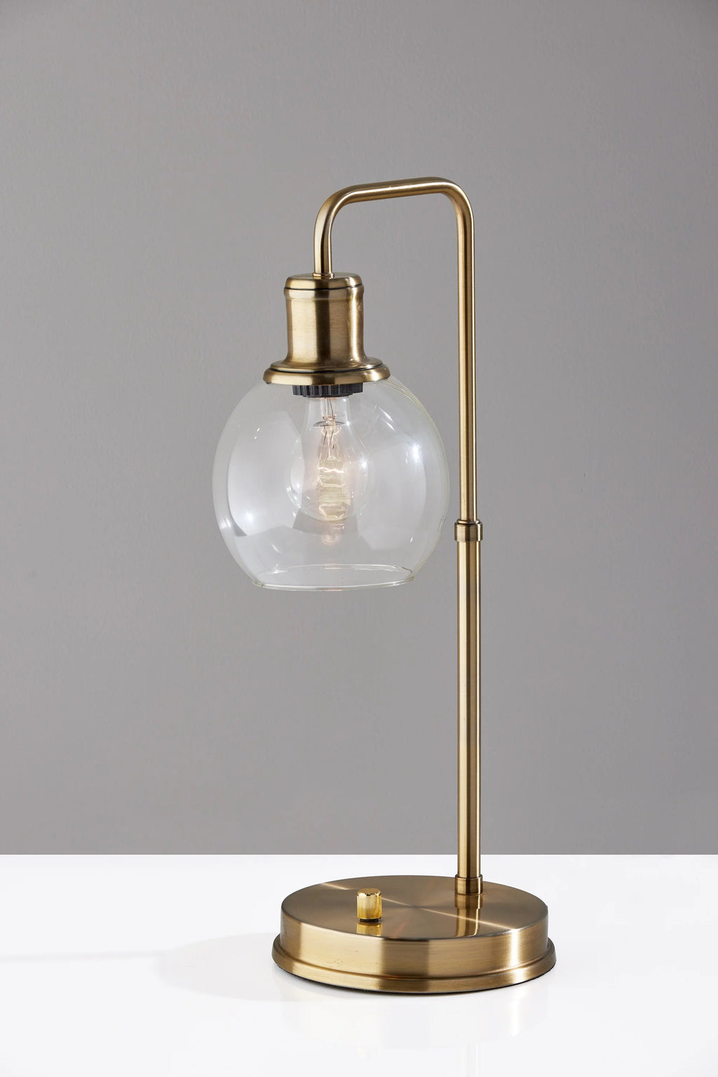 Gold Desk Lamp with Glass Shade and AC Outlet D33923