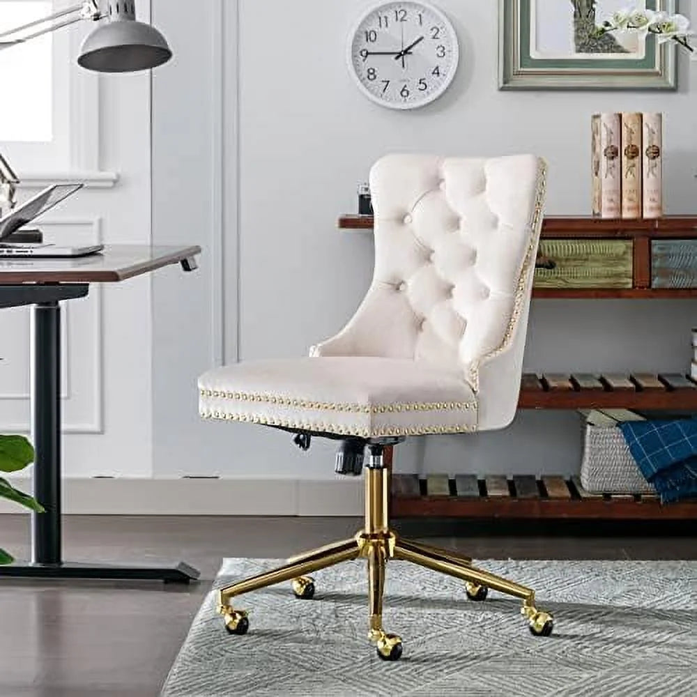 Beige Armless Adjustable Swivel Chair with Wheels A954